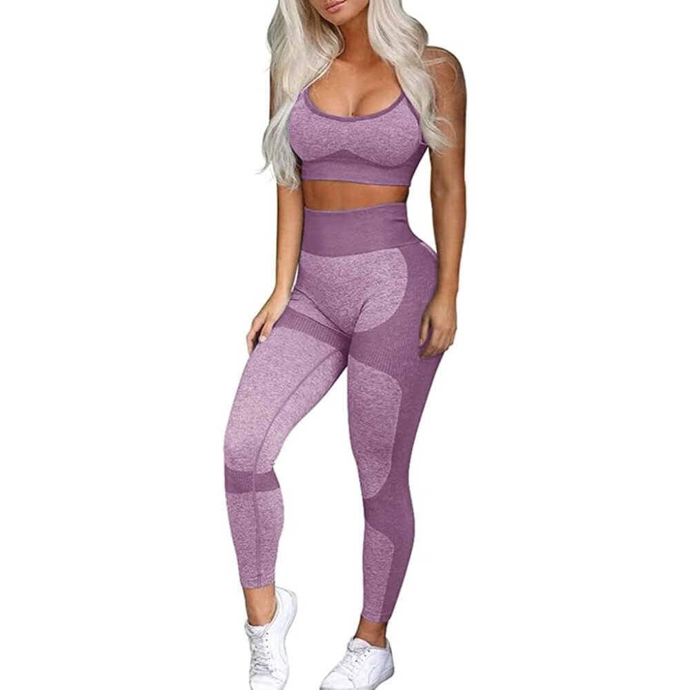 Women’s Workout Sets 2 Piece - Seamless Yoga Leggings And Cross-Strap Sports Bra